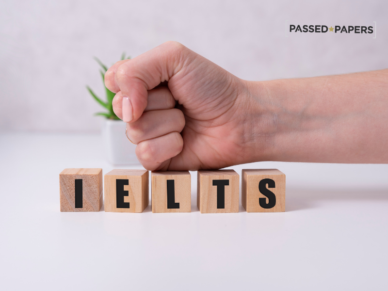 IELTS test packed out in wooden blocks
